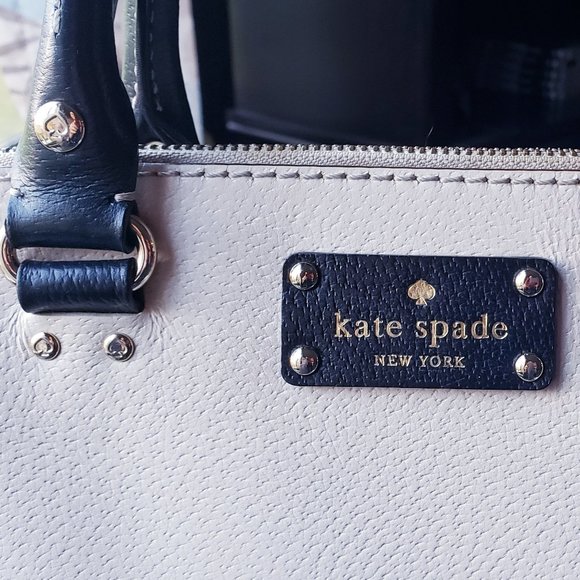 KATE SPADE GROVE ST CARLI IVORY BLACK BOARSKIN LEATHER DOME SATCHEL HANDBAG PUR - Picture 9 of 16